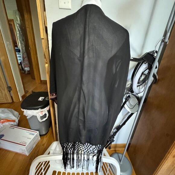 UMGEE Sheer Black Fringe Wrap Cardigan - Picture 7 of 9